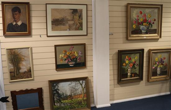 Alfred Hawkins Palmer 8 paintings & a carved frame